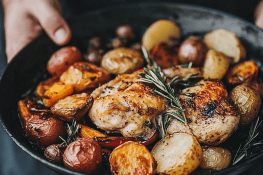Enskörig vitlökssmör kyckling med grönsaker och potatis