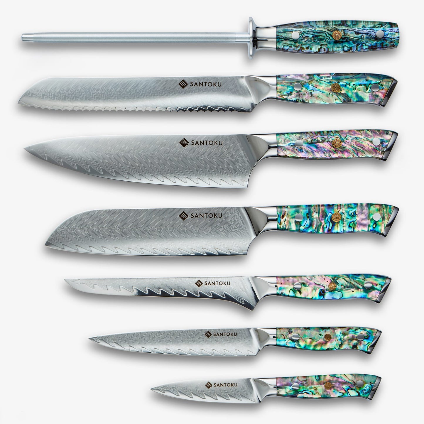 Chikashi (ちかし) Damascus stålkniv med abalonhandtag