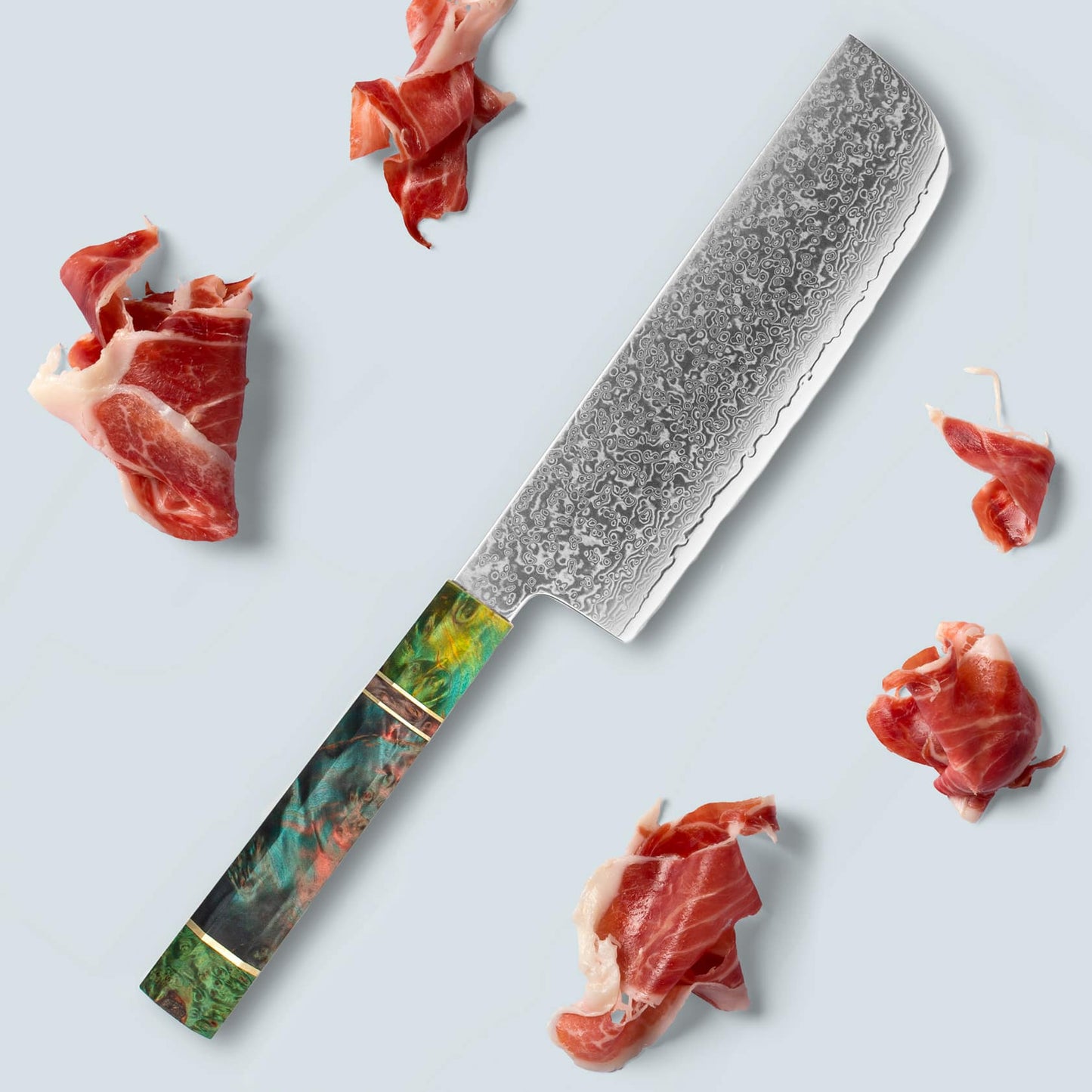 Ichika (いちか) Damaskus stålkniv med färgat åttkantigt handtag