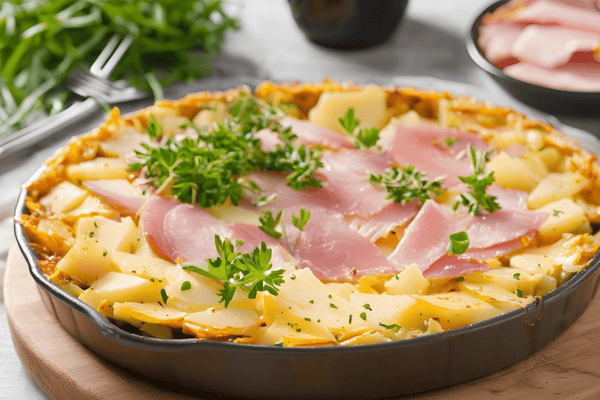Krämig rester av Gammon och potatisbakning med Dijon senap och ost