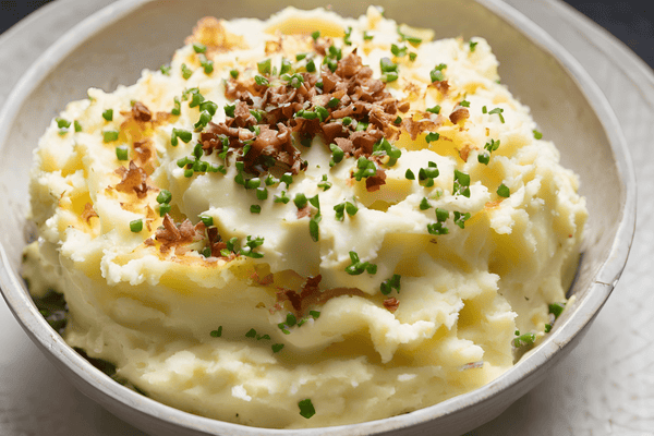 Krämig laddad potatismos med cheddar, bacon och gräslök