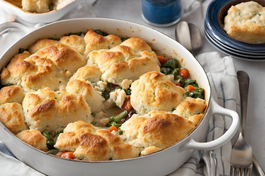 Savory Chicken Cobbler med fluffig kex toppning