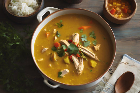 Kryddad mulligatawny soppa med kyckling och grönsaker