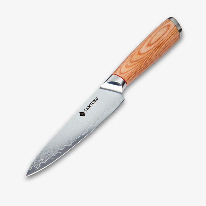 Haruta 5-tums VG10 Japansk Damaskus Steel Utility Kniv med trähandtag och skida