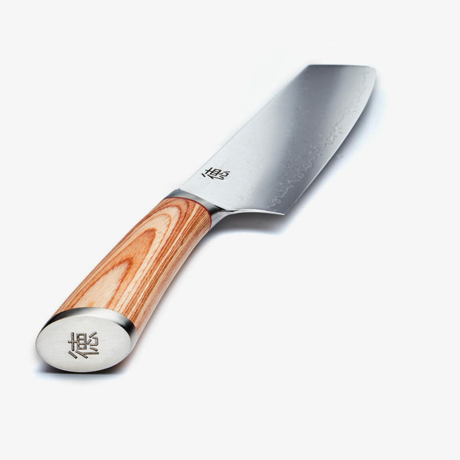 Haruta 8 tums VG10 japansk kockkniv i Damaskus stål Kiritsuke med trähandtag och skida
