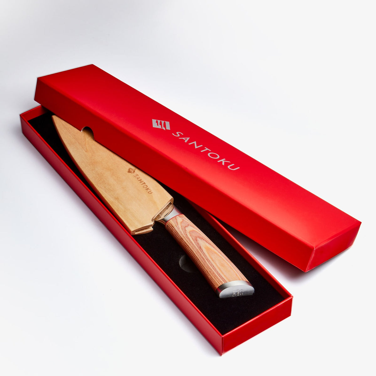 Haruta 7 tums VG10 japansk damaskus stål Santoku kniv med trähandtag och skida