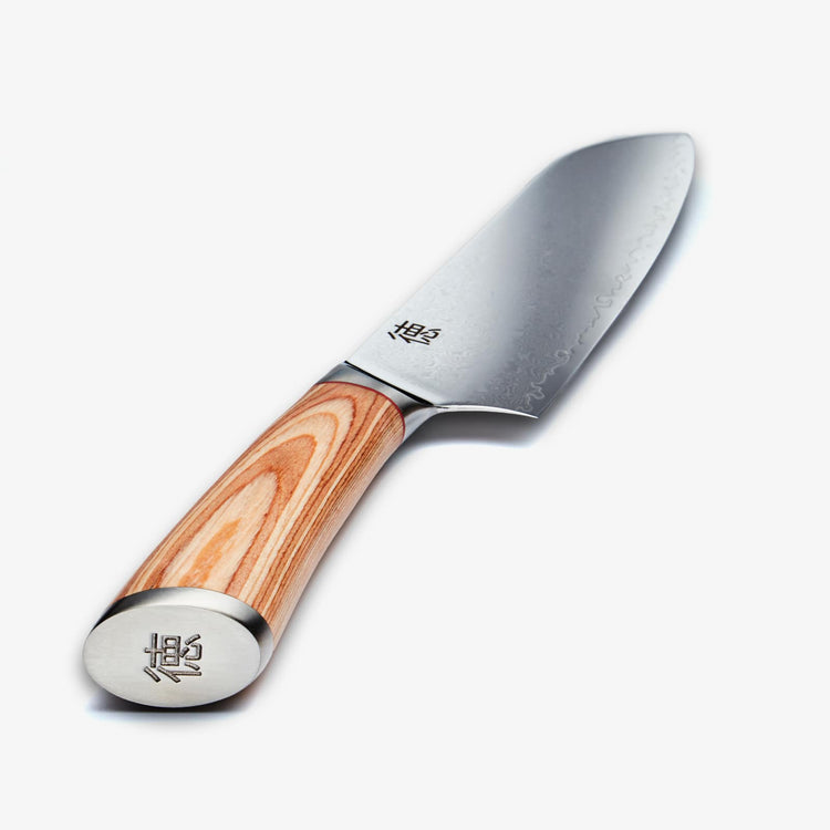 Haruta 7 tums VG10 japansk damaskus stål Santoku kniv med trähandtag och skida