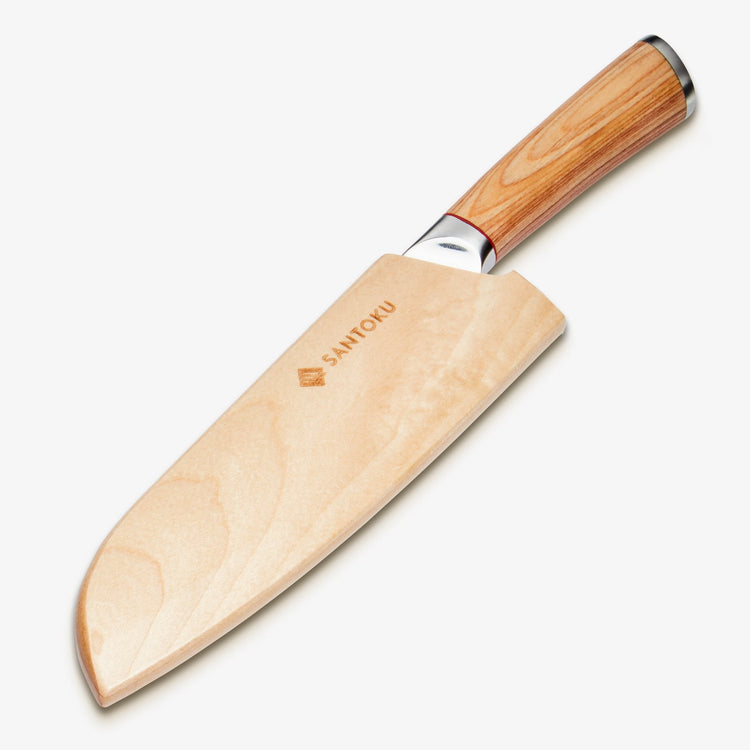 Haruta 7 tums VG10 japansk damaskus stål Santoku kniv med trähandtag och skida