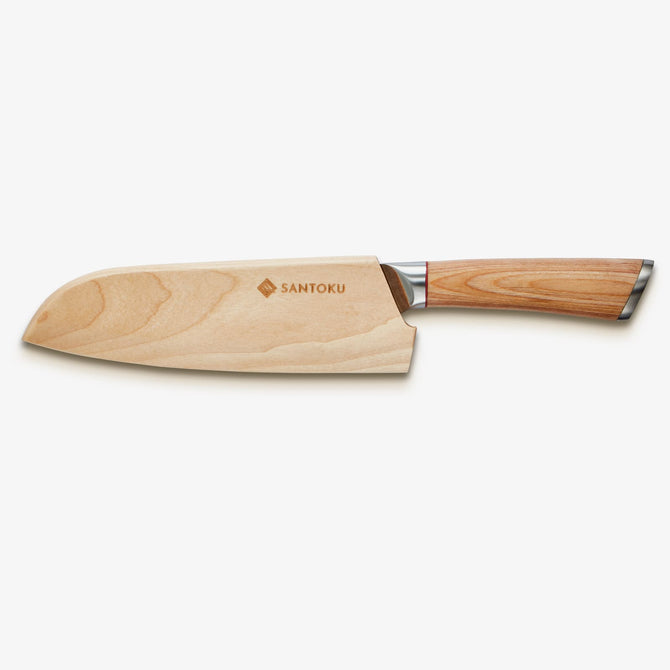 Haruta 7 tums VG10 japansk damaskus stål Santoku kniv med trähandtag och skida