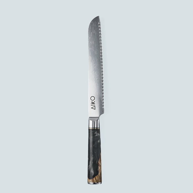 Aiko Black Damaskus stålkniv med färgat svart hartshandtag