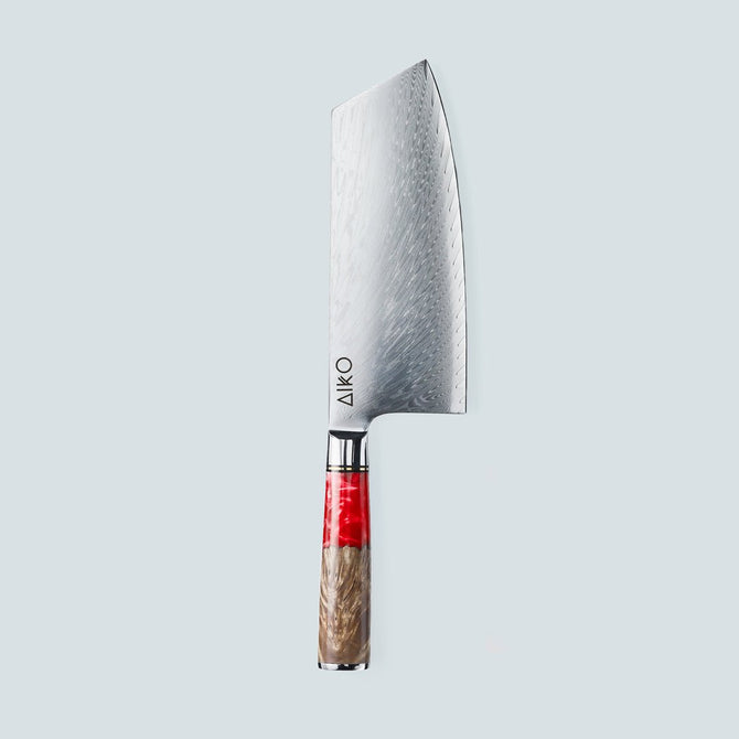 Aiko Red Damaskus stålkniv med färgat rött hartshandtag
