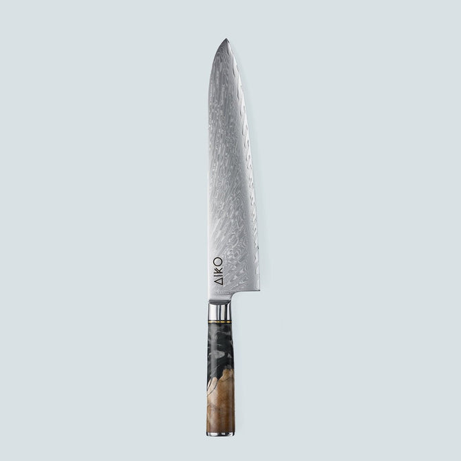 Aiko Black Damaskus stålkniv med färgat svart hartshandtag