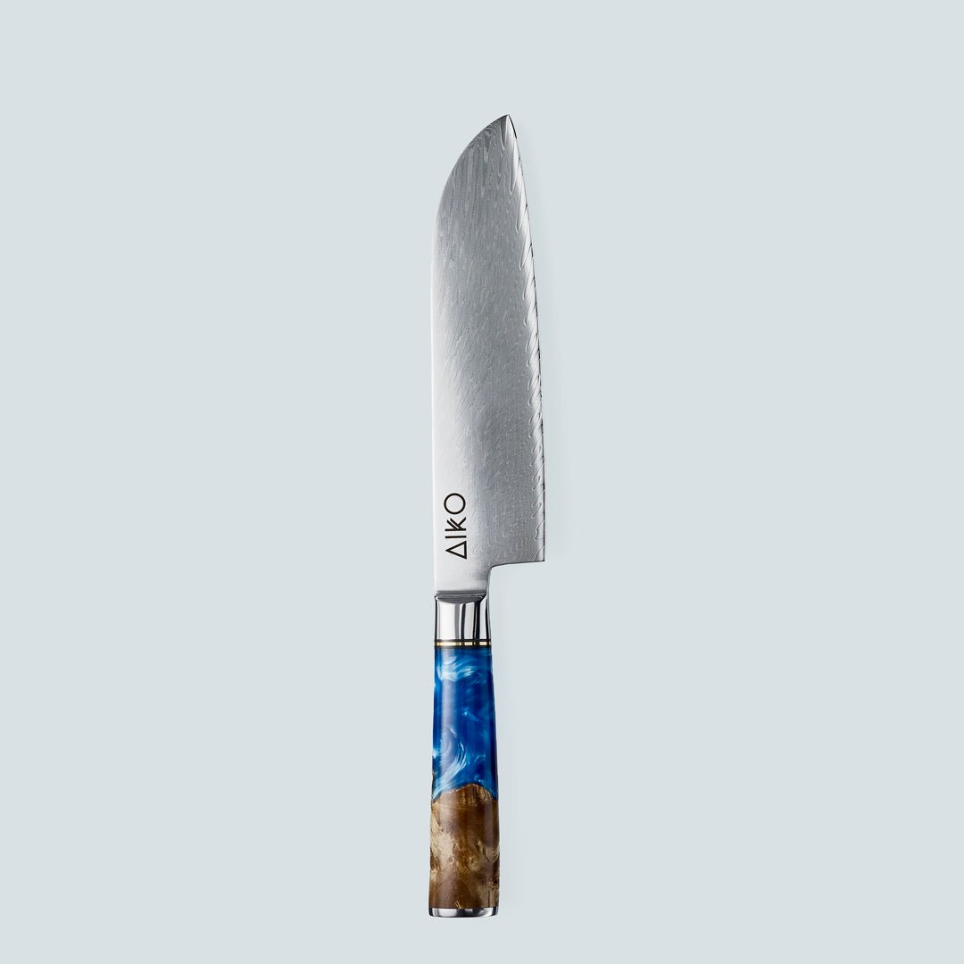Aiko Blue (あいこ, アイコ) Damaskus stålkniv med färgat blått hartshandtag