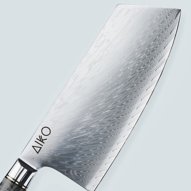 Aiko Black Damaskus stålkniv med färgat svart hartshandtag