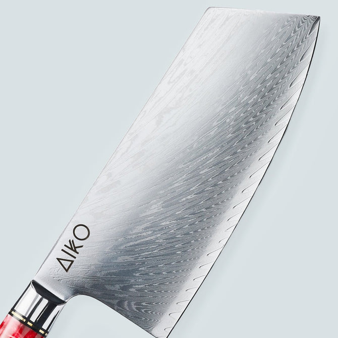 Aiko Red Damaskus stålkniv med färgat rött hartshandtag